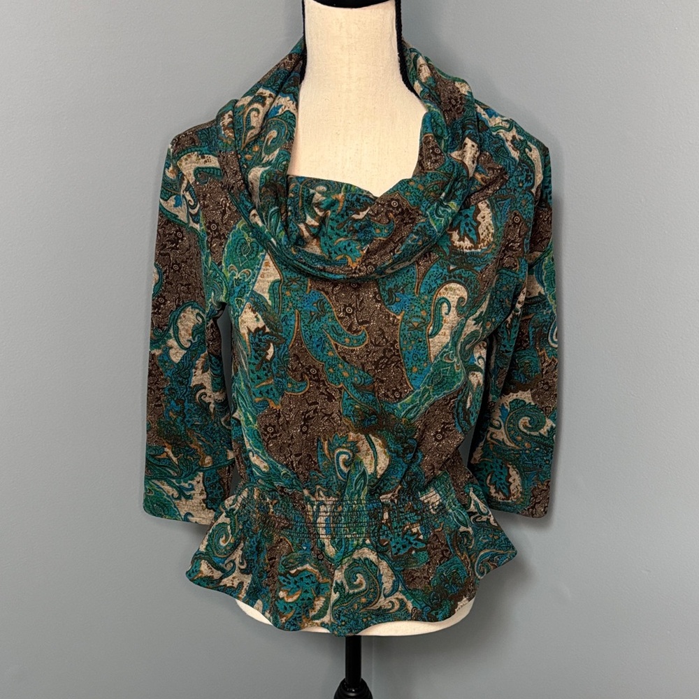 Bamboo Traders Women’s Teal/Brown Patterned Top Sz S